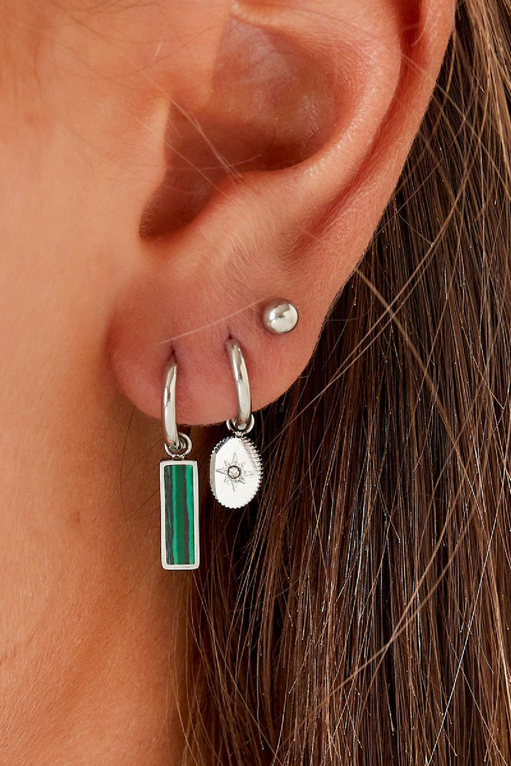 Boucles d'oreilles barre verte Acier inoxydable