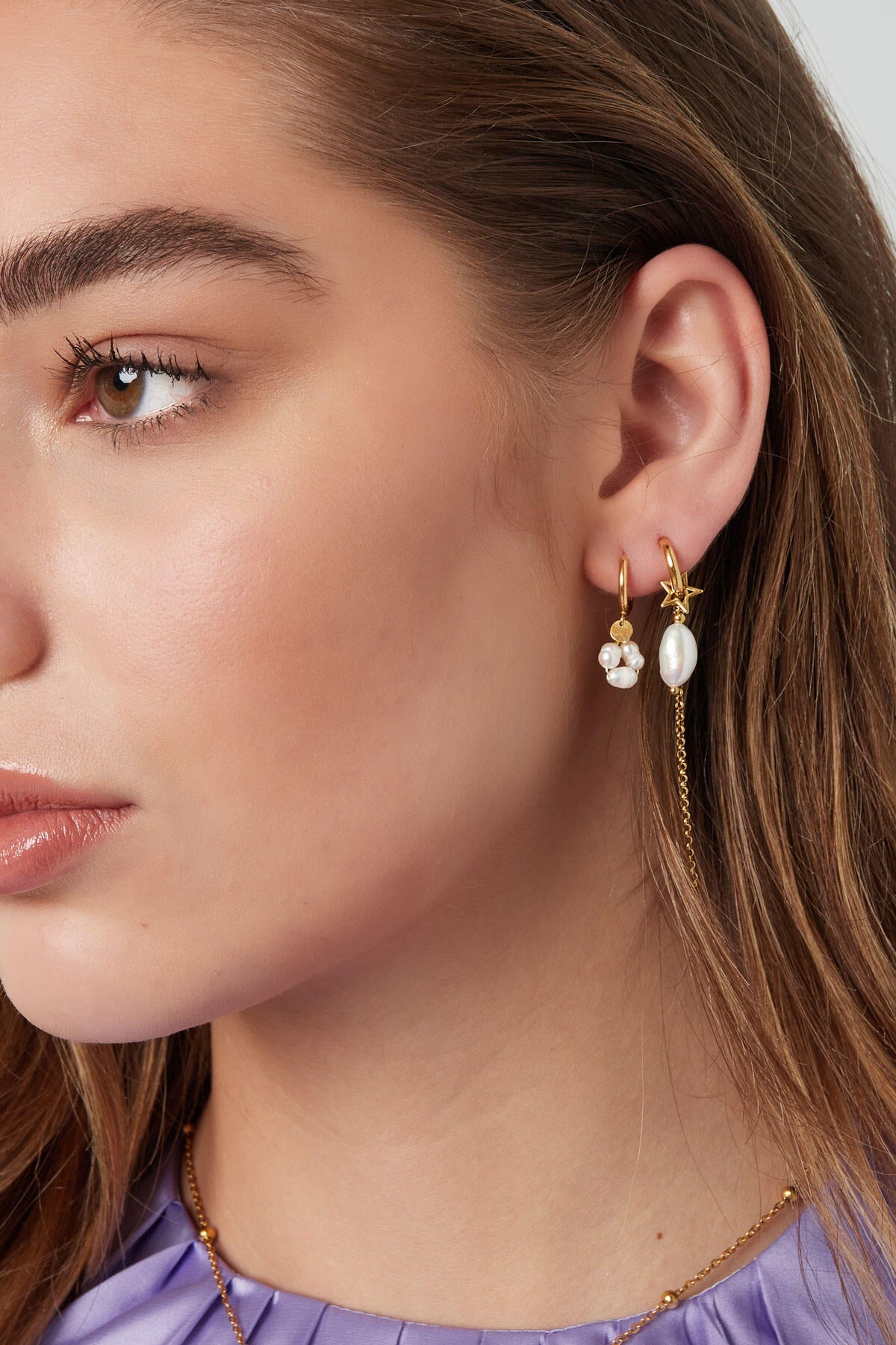 Boucles d'oreilles avec pendentif perle - Acier inoxydable