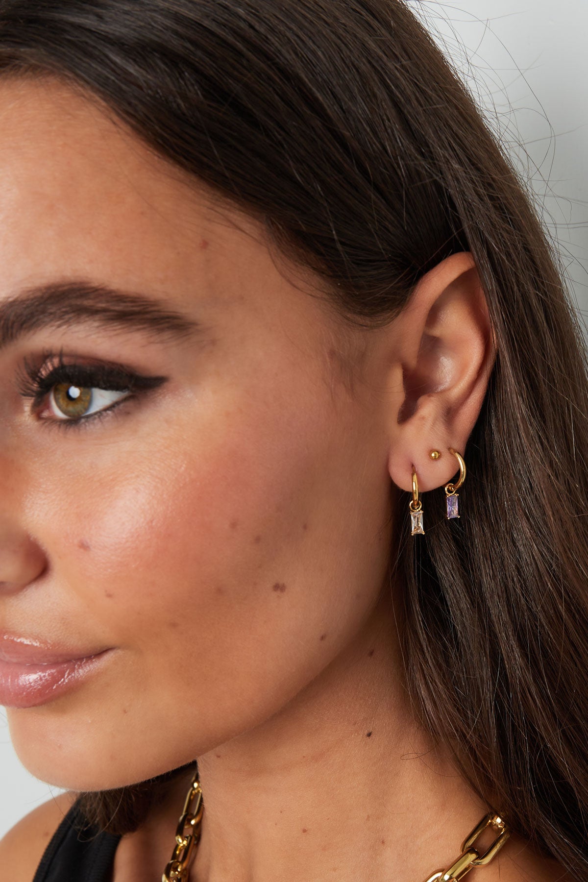 Boucles d'oreilles pierre allongée - doré/blanc