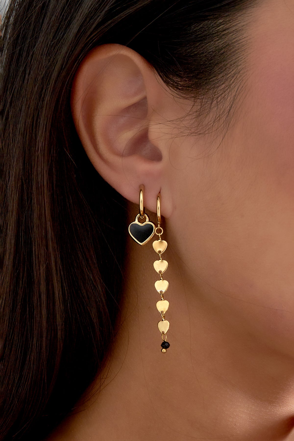 Boucles d'Couleur oreilles amoureux de la vie - Couleur or noir