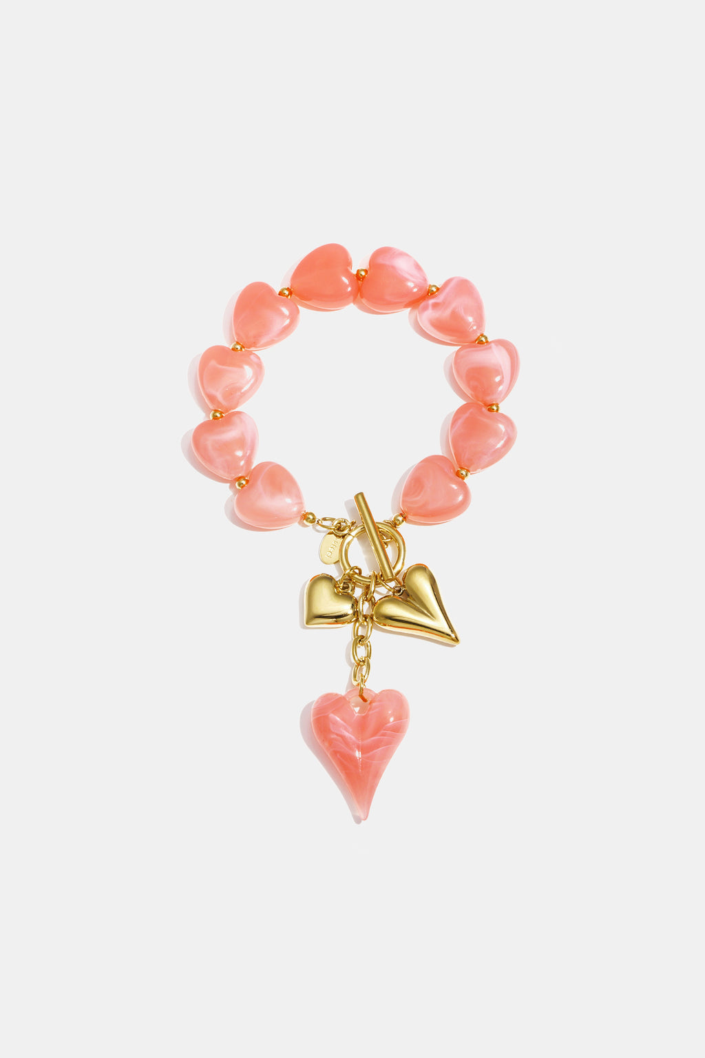Bracelet de perles avec breloques en forme de cœur pendantes
