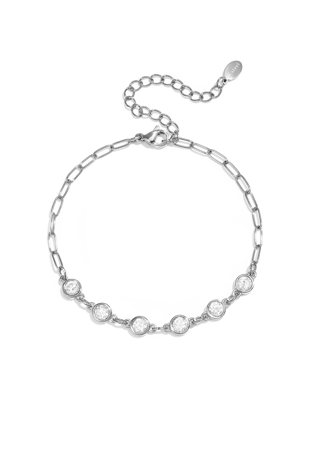 Bracelet à maillons orné de pierres rondes en oxyde de zirconium