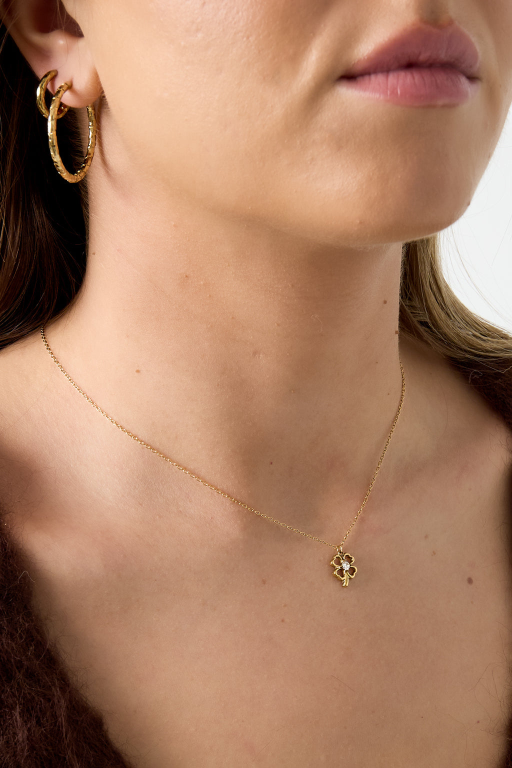 Colliers pendentifs en acier inoxydable plaqué or 14 carats, collection Clover Casual Simple, bijoux pour femmes