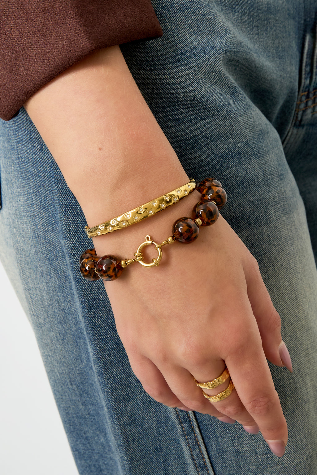 Bracelets en perles acryliques, série rétro classique quotidienne, bijoux pour femmes - 14 mm