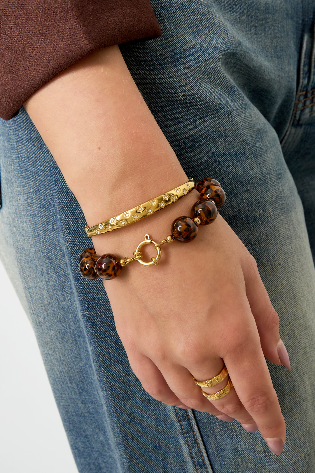 Bracelets en perles acryliques, série rétro classique quotidienne, bijoux pour femmes - 14 mm