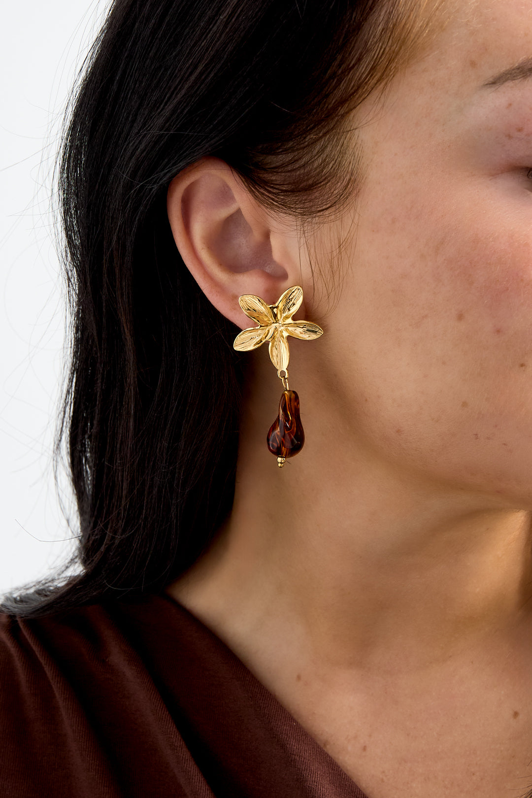 Boucles d'oreilles pendantes en acier inoxydable, style floral, collection décontractée et simple pour femmes