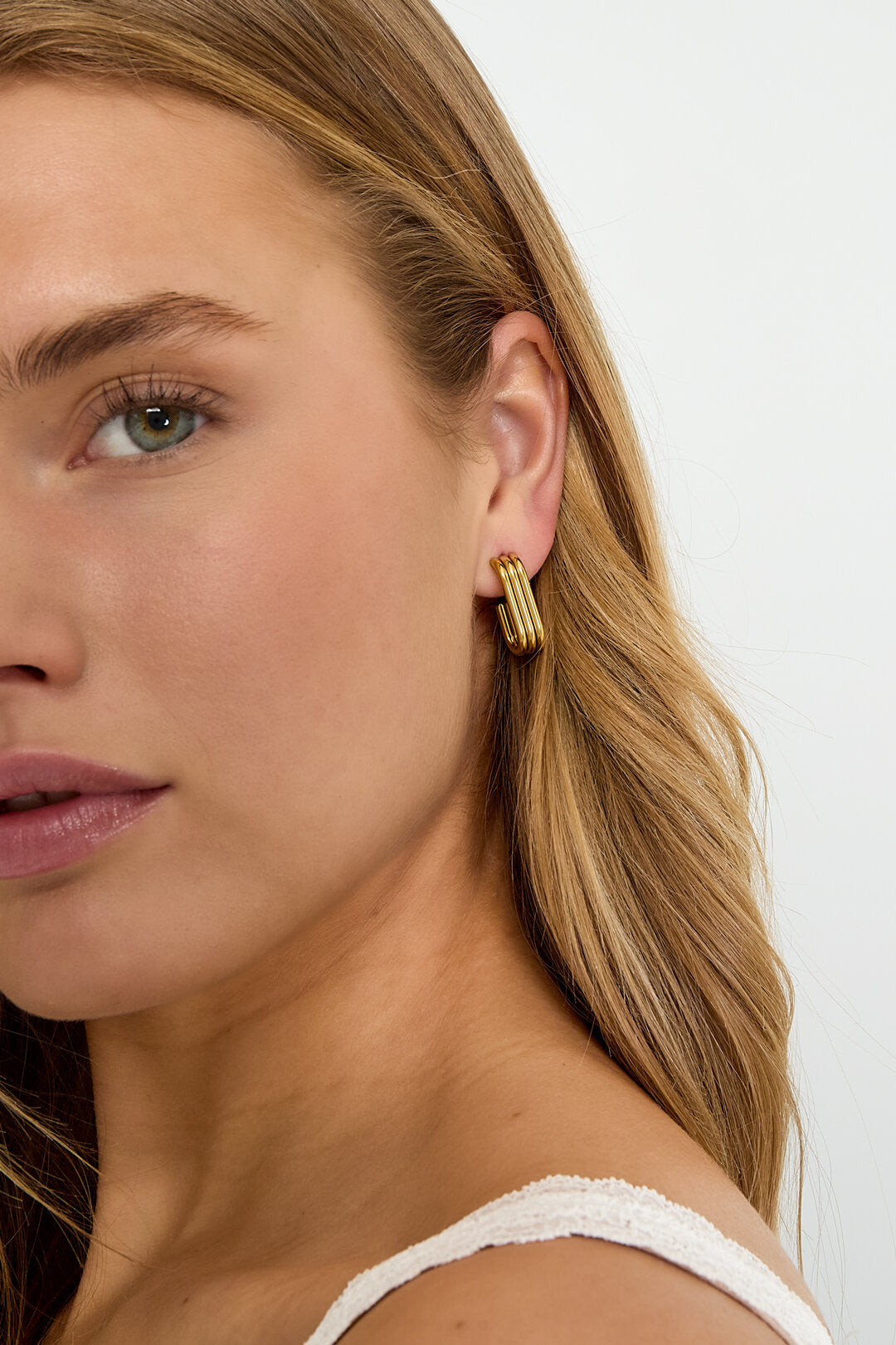 Boucles d'oreilles créoles rectangulaires en acier inoxydable, collection décontractée et simple pour femmes