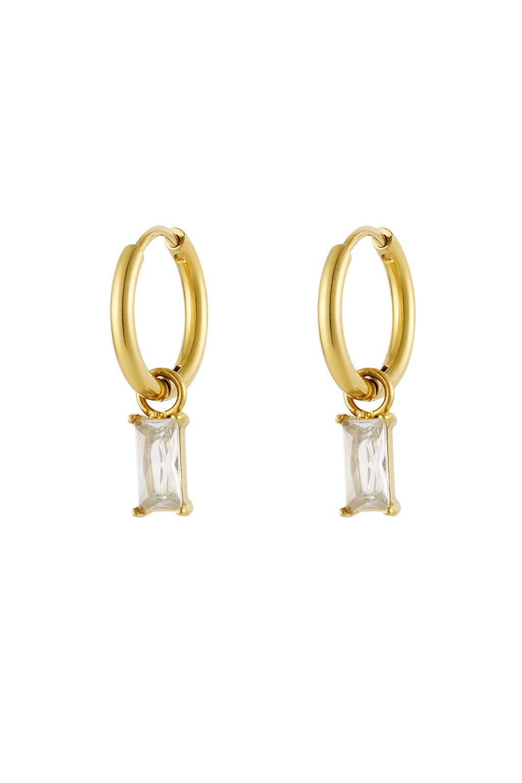 Boucles d'oreilles pierre allongée - doré/blanc
