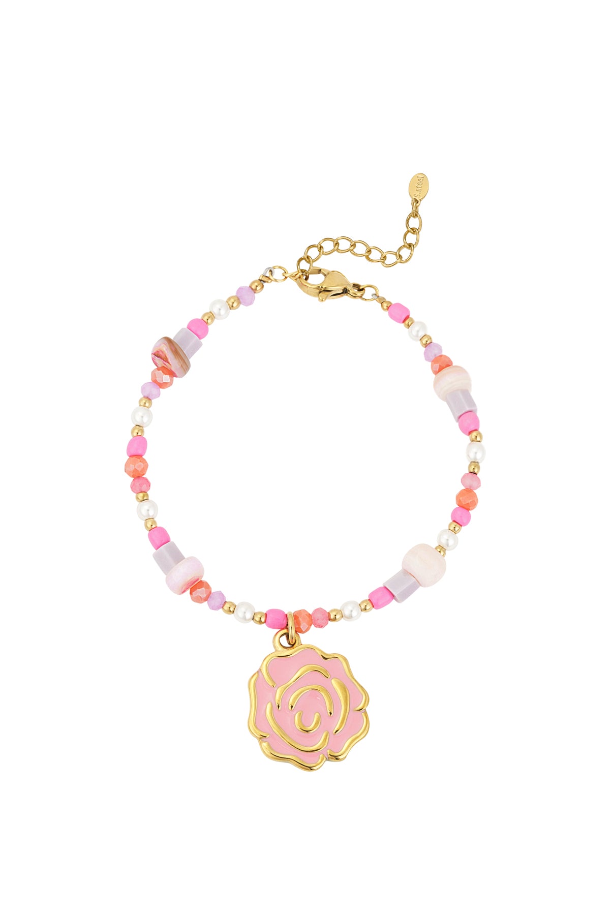 Bracelet perles roses - Couleur rose et or