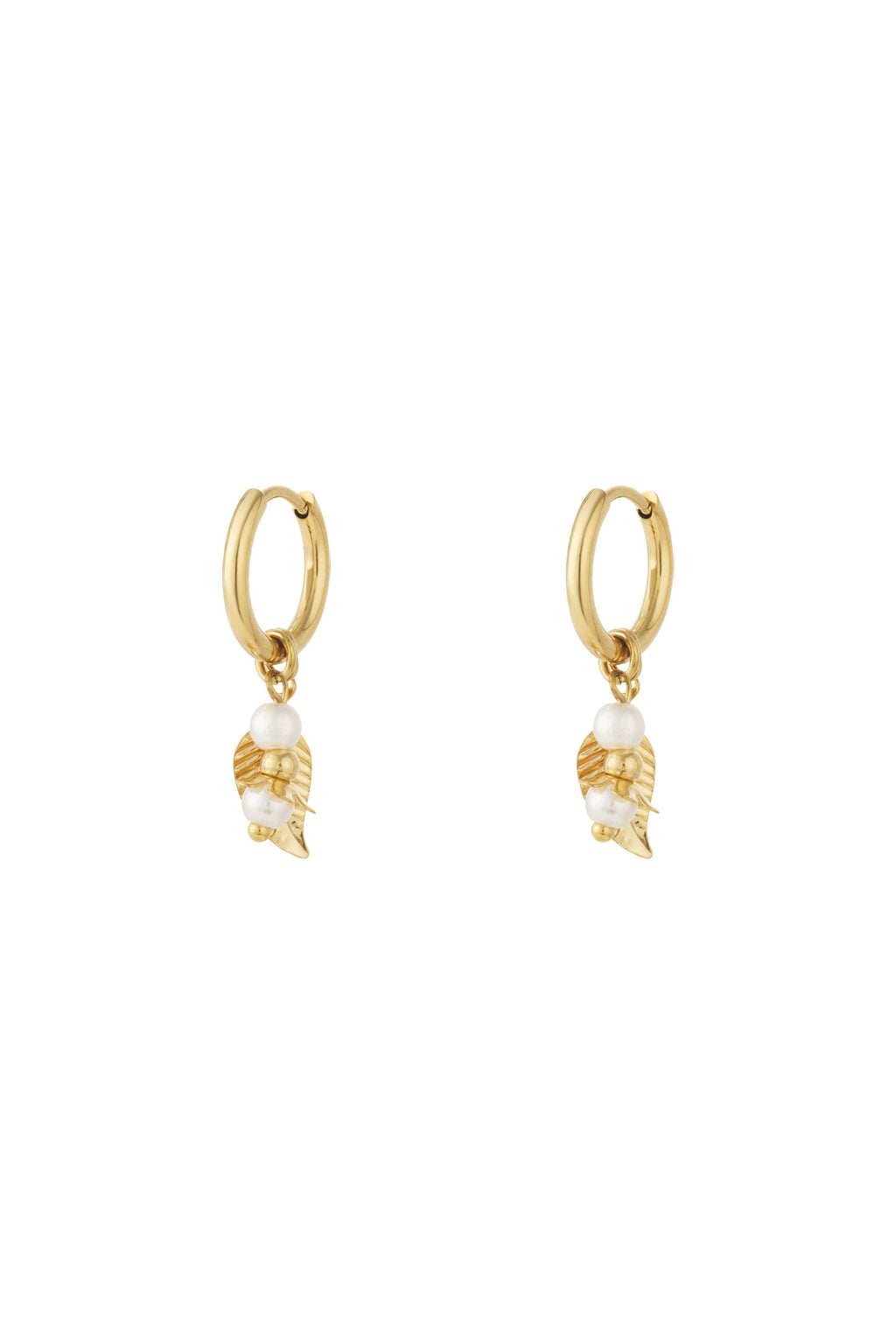 Boucles d'oreilles feuilles avec perles - doré