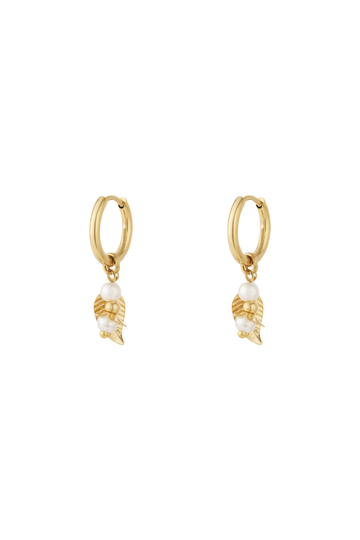 Boucles d'oreilles feuilles avec perles - doré