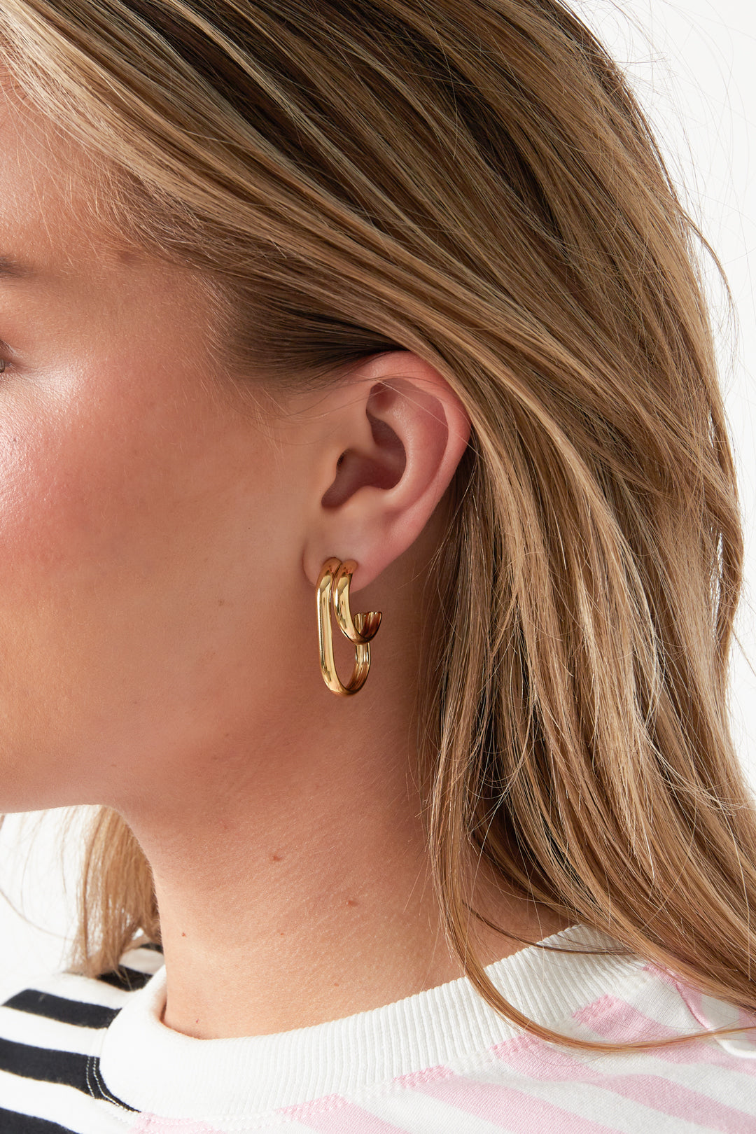 Boucles d'oreilles créoles en acier inoxydable, forme géométrique, collection simple et décontractée pour femmes