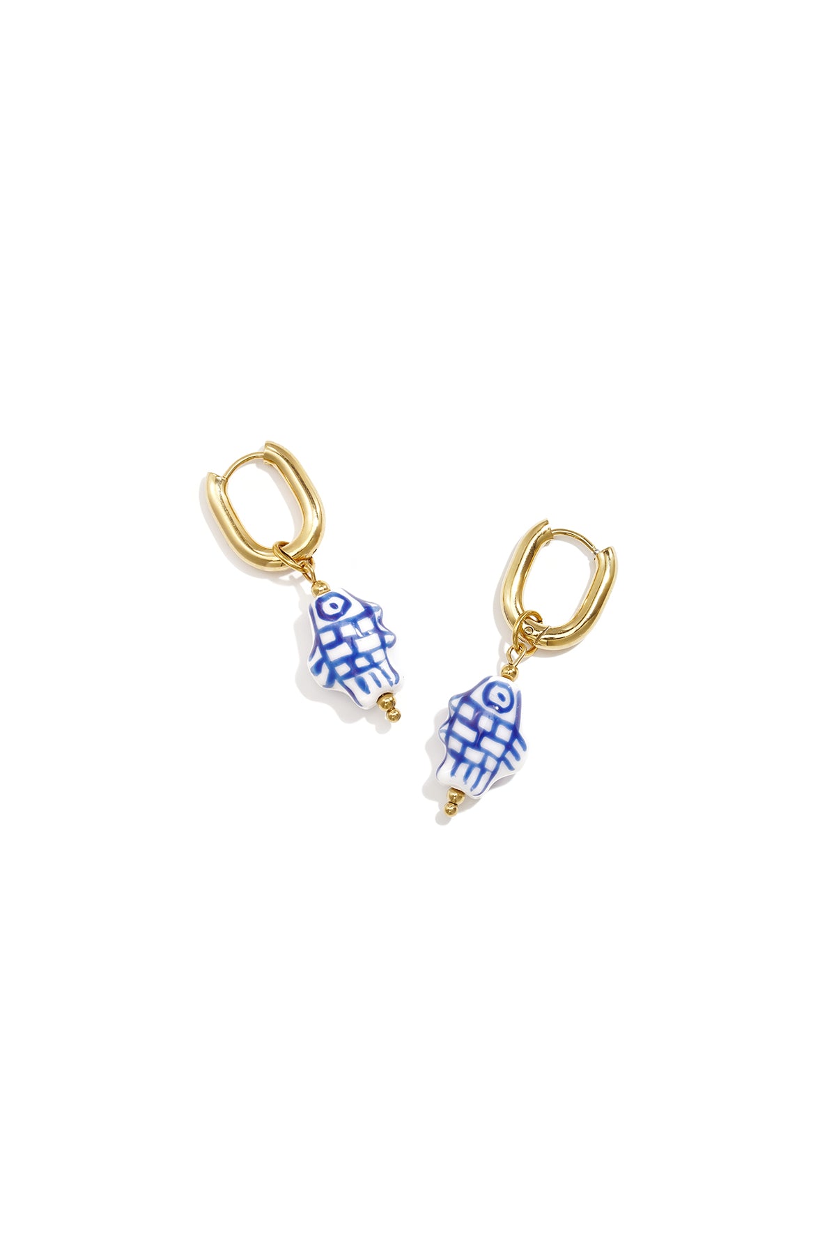 Boucles d'oreilles squovales avec breloque en forme de poisson à carreaux