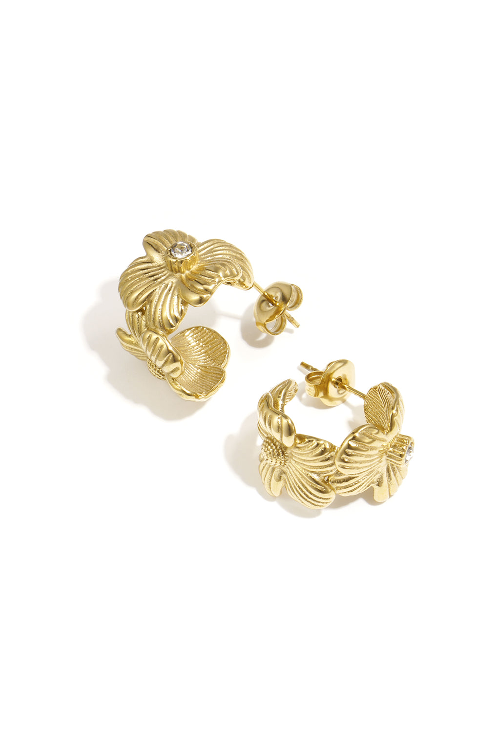 Boucles d'oreilles créoles en acier inoxydable, style décontracté et simple, série Fleur, bijoux pour femmes