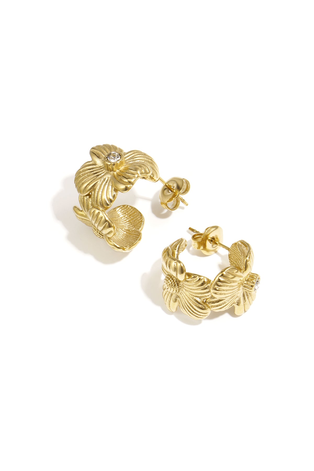 Boucles d'oreilles créoles en acier inoxydable, style décontracté et simple, série Fleur, bijoux pour femmes