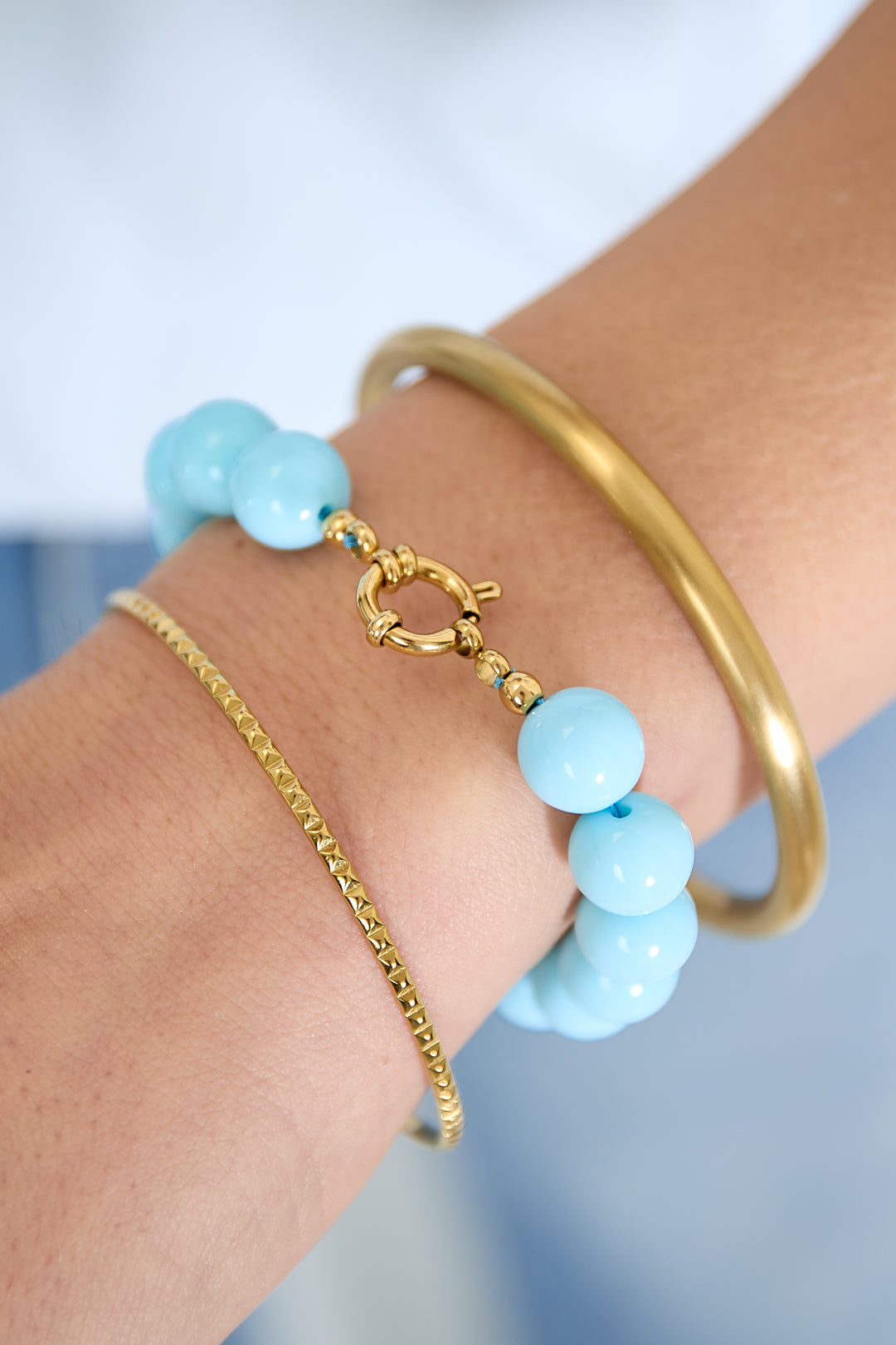 Bracelet à perles moyennes et fermoir avant - 12 mm