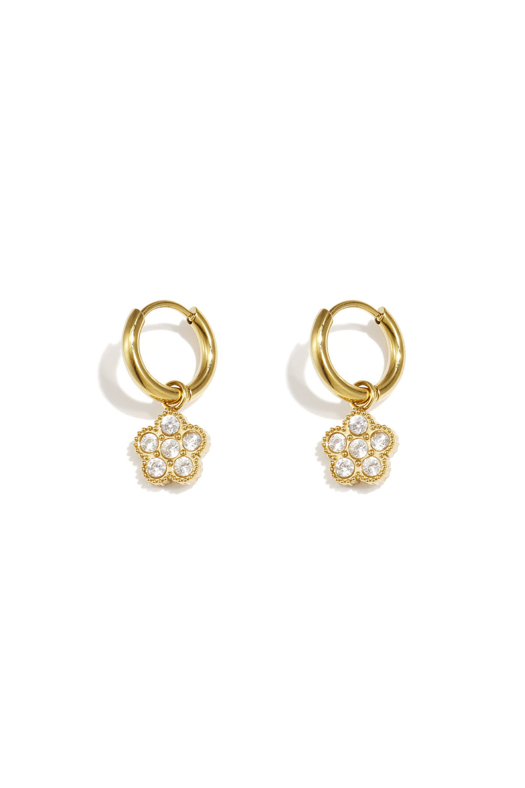 Petites boucles d'oreilles créoles ornées de fleurs pendantes en pierres de zircone