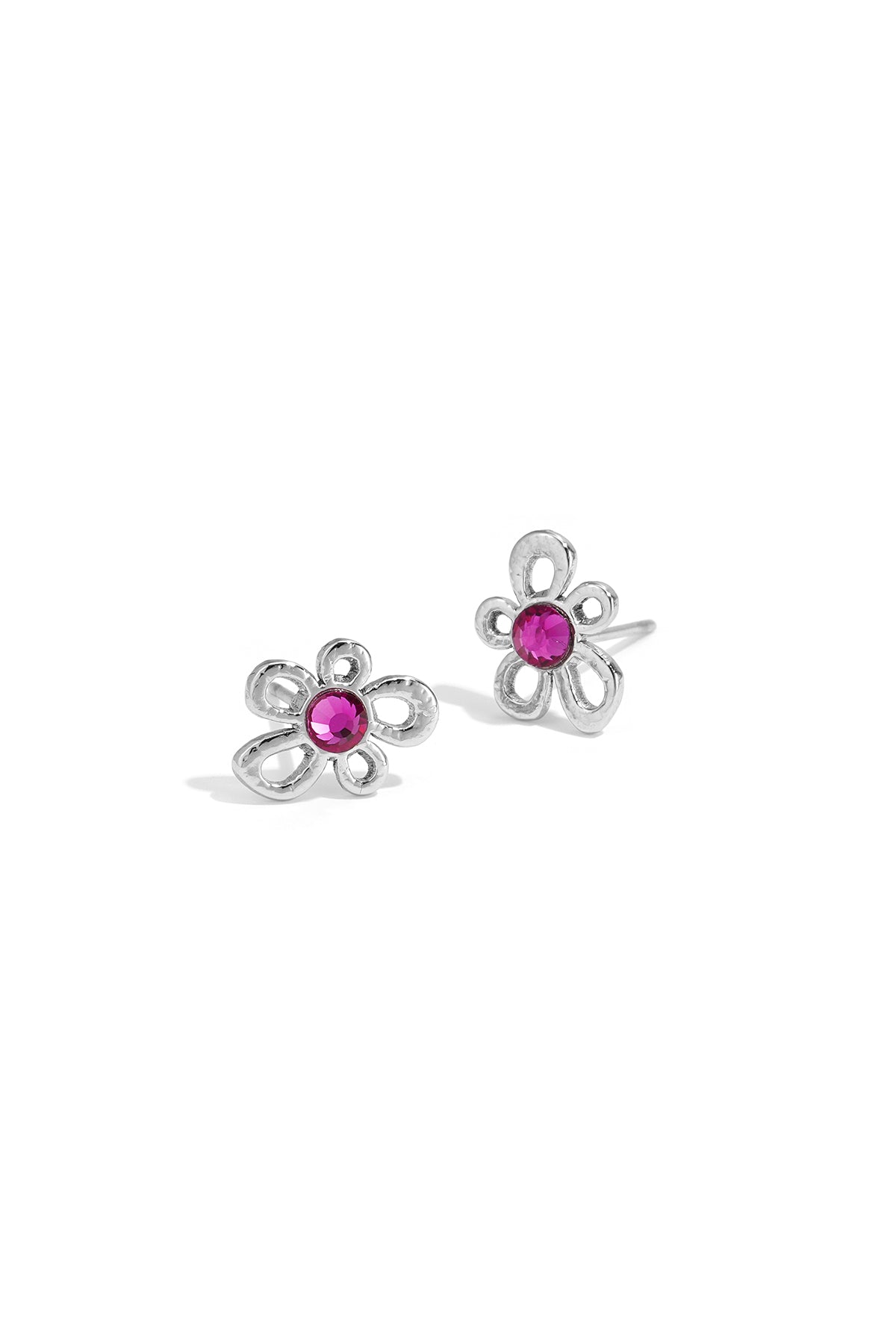 Boucles d'oreilles puces en forme de fleur avec détail en pierre