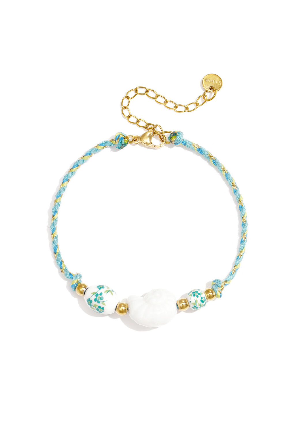 Bracelet en corde orné de perles à motifs de coquillages et de fleurs