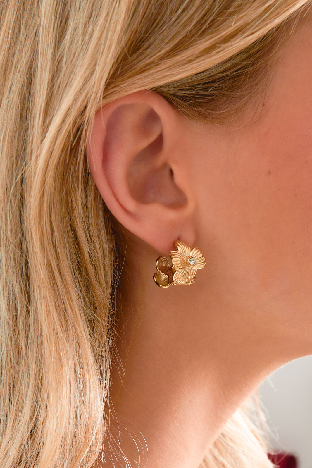 Boucles d'oreilles créoles en acier inoxydable, style décontracté et simple, série Fleur, bijoux pour femmes