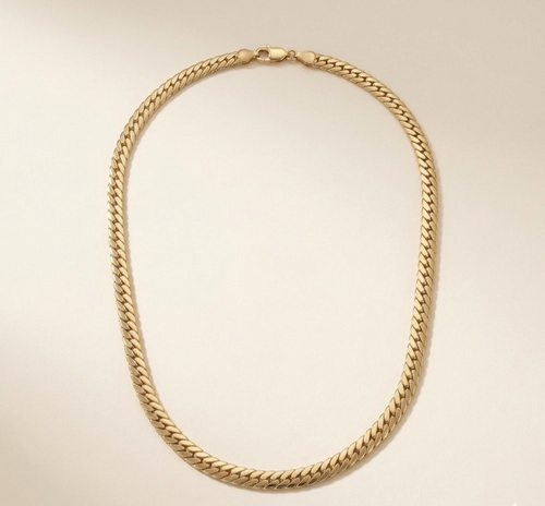 Collier unisexe Varo chaîne épaisse maille plate en acier inoxydable couleur or 18 carats