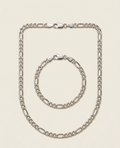 Ensemble unisexe Nexo comprenant un collier et un bracelet maille Figaro en acier inoxydable de couleur argenté