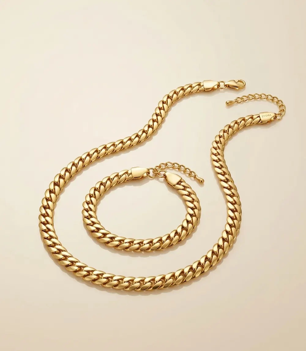 Ensemble collier et bracelet kairo en acier inoxydable 316L de couleur doré
