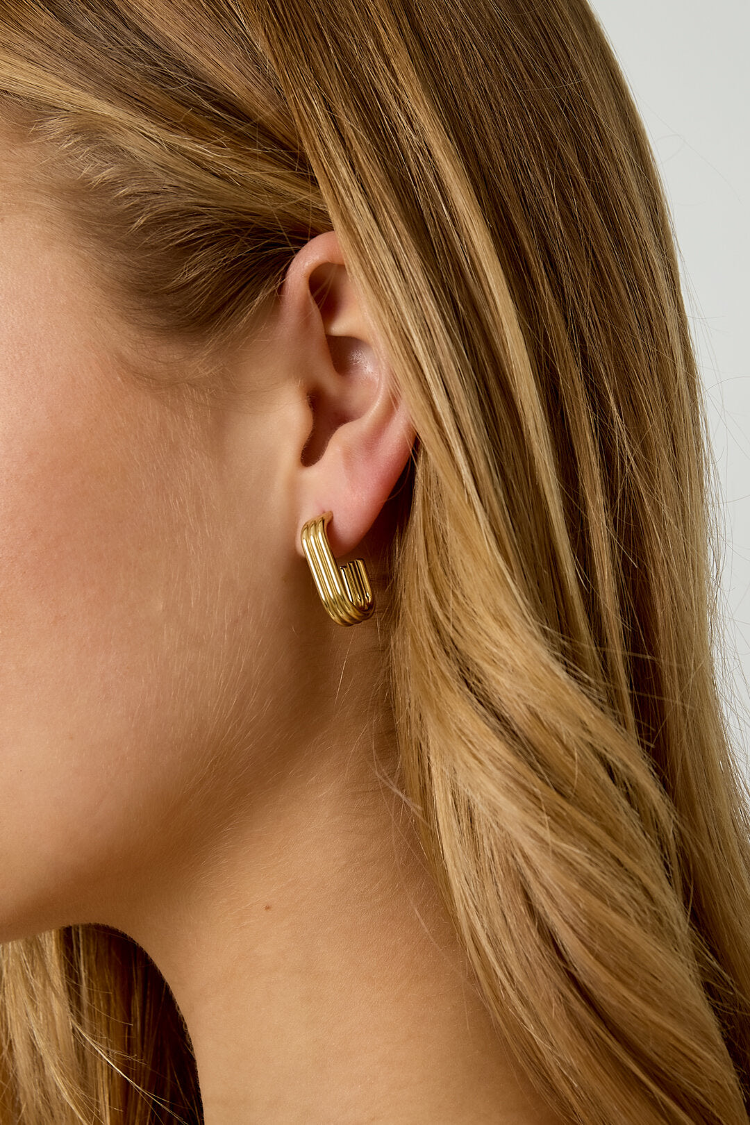 Boucles d'oreilles créoles rectangulaires en acier inoxydable, collection décontractée et simple pour femmes