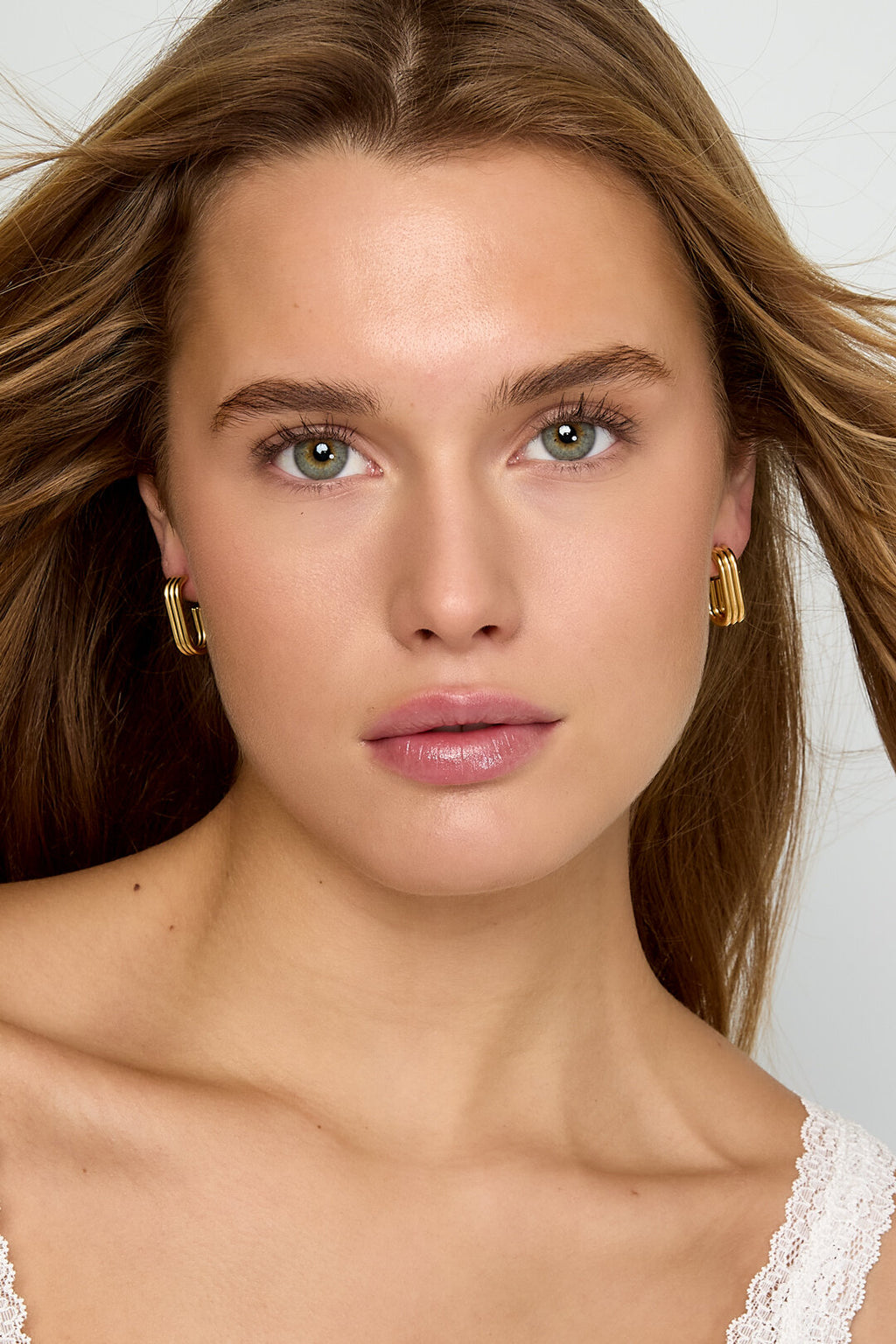 Boucles d'oreilles créoles rectangulaires en acier inoxydable, collection décontractée et simple pour femmes