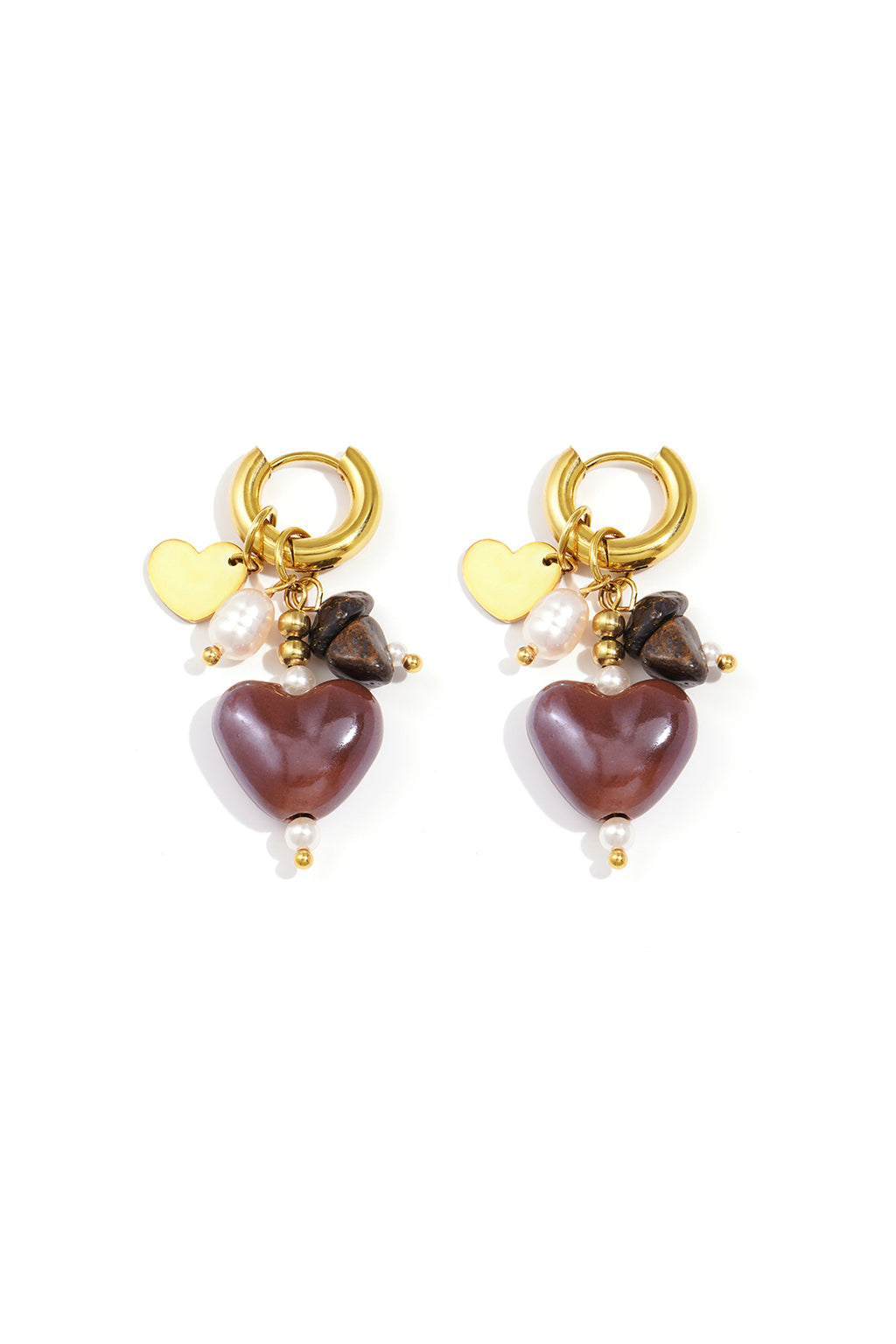 Boucles d'oreilles avec perles et breloques en forme de cœur