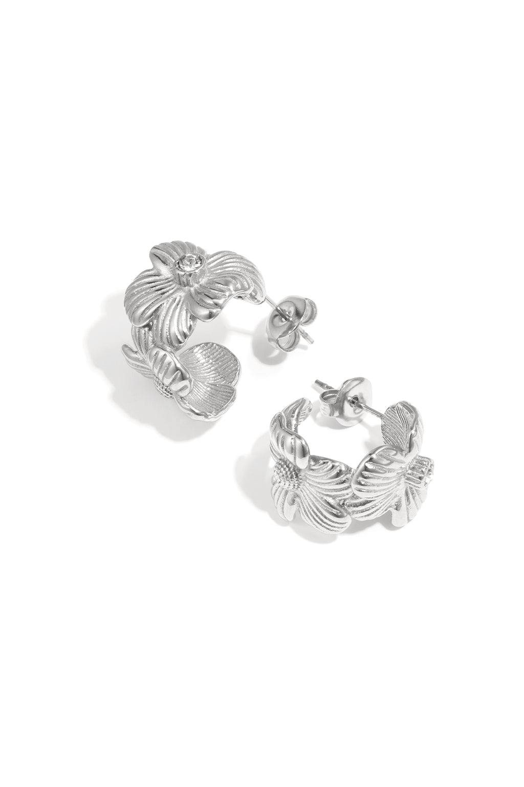 Boucles d'oreilles créoles en acier inoxydable, style décontracté et simple, série Fleur, bijoux pour femmes