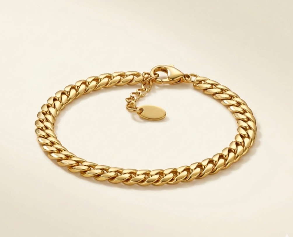 Bracelet femme Atlas maille cubaine épaisse en acier inoxydable couleur doré
