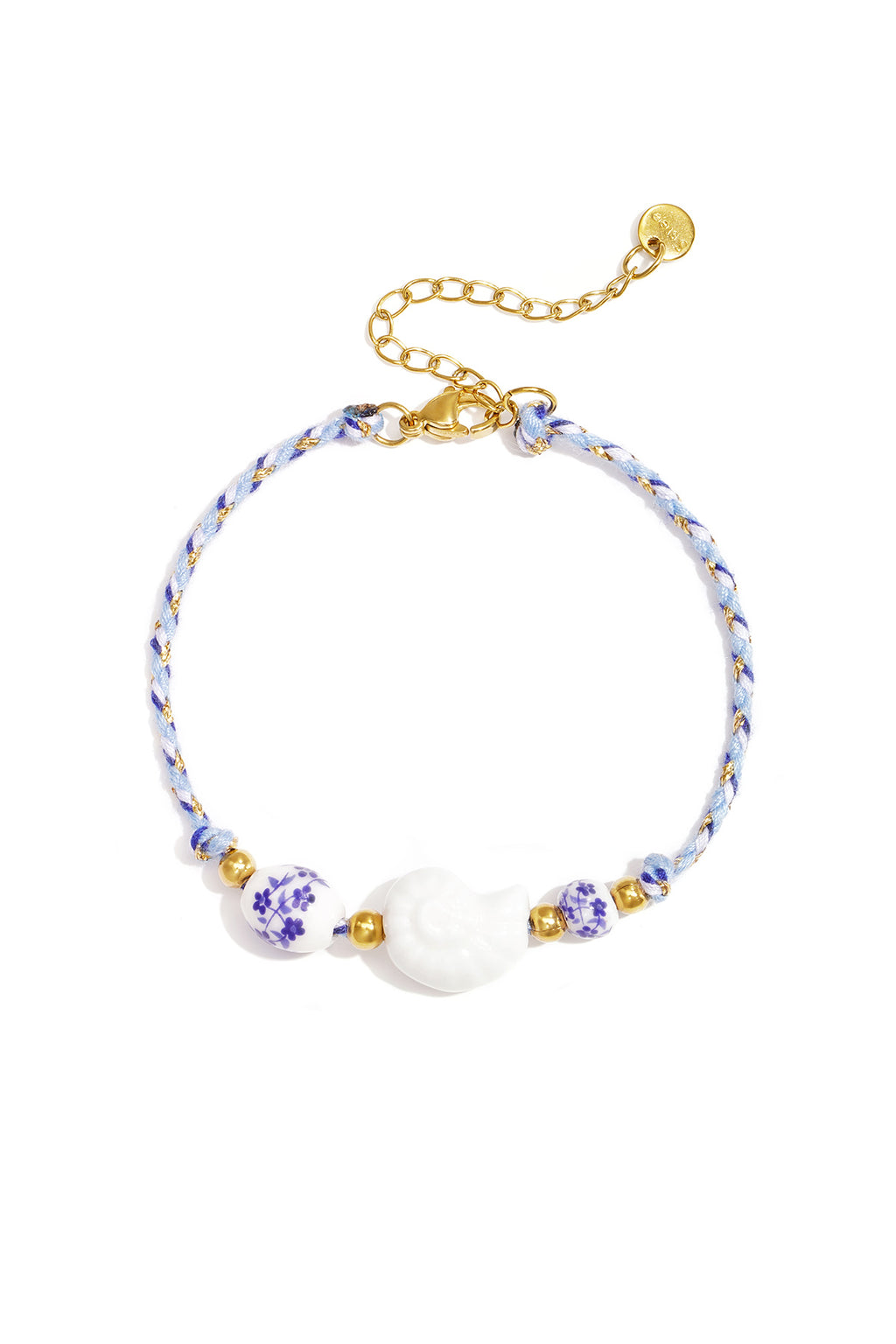 Bracelet en corde orné de perles à motifs de coquillages et de fleurs
