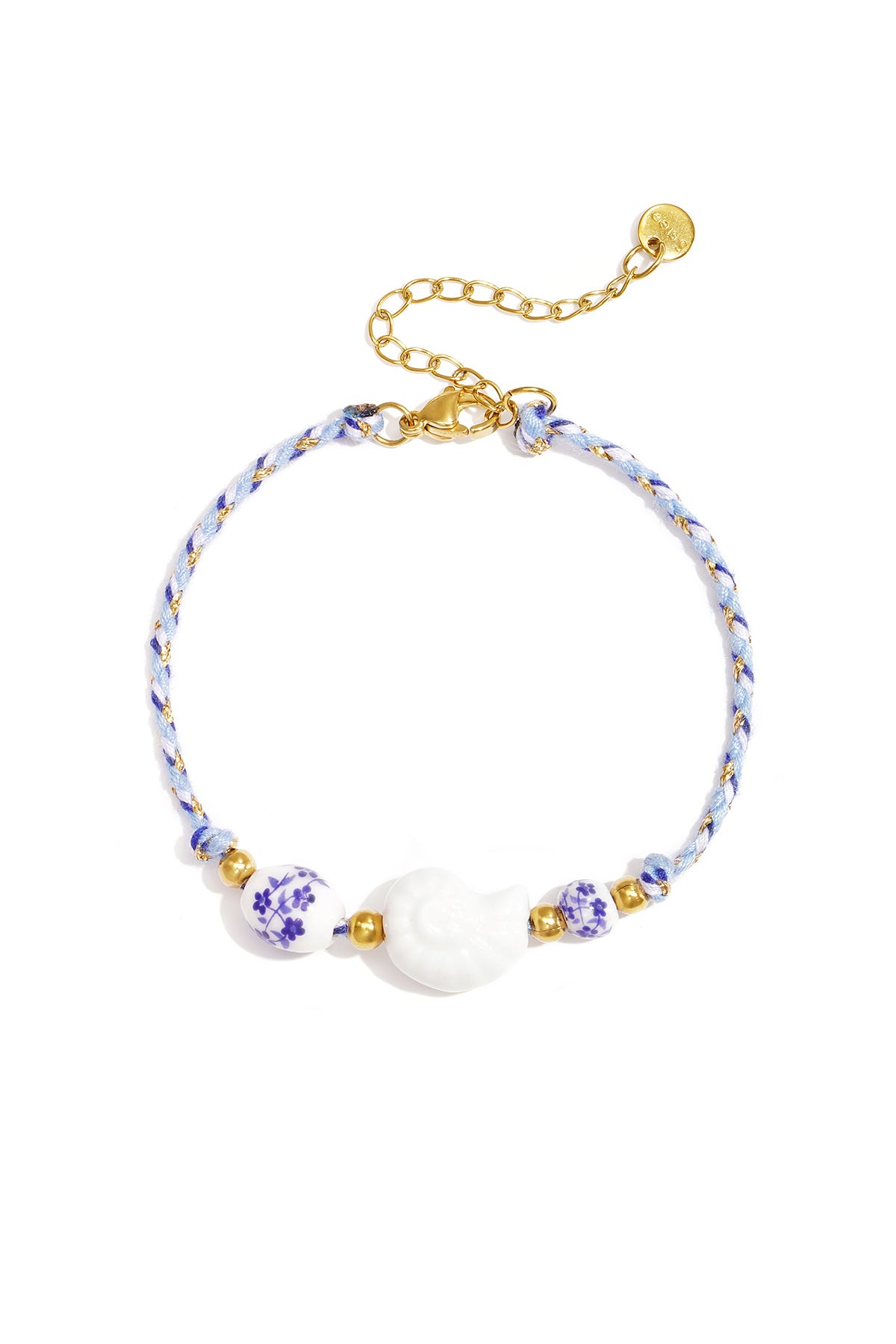 Bracelet en corde orné de perles à motifs de coquillages et de fleurs