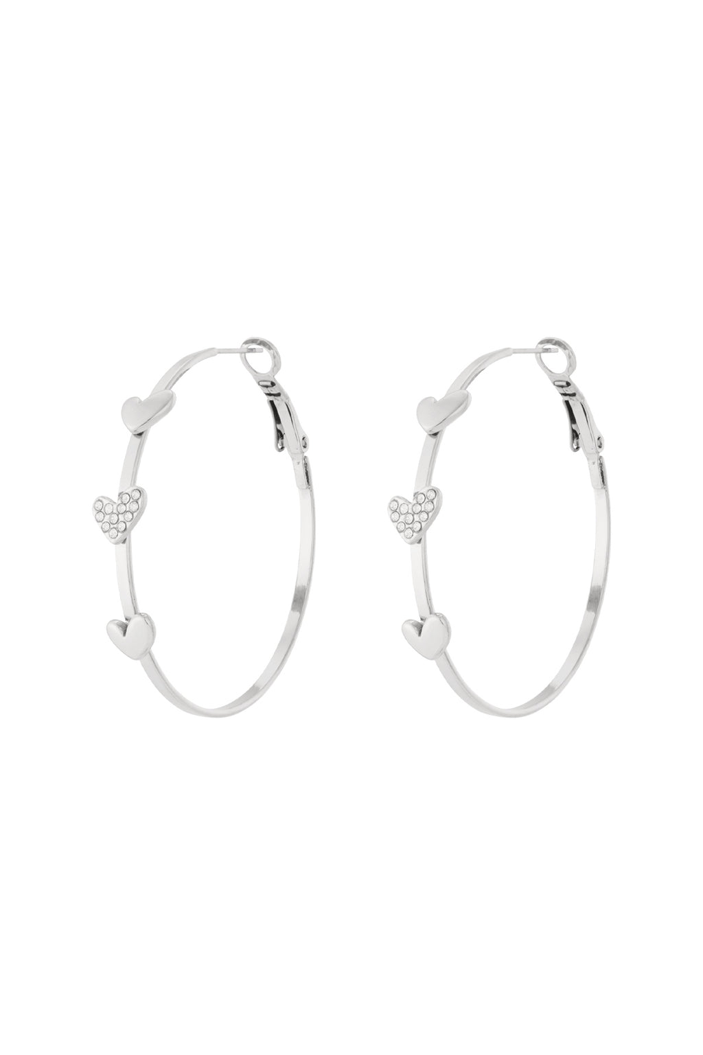 Jolies boucles d'oreilles créoles avec 3 coeurs