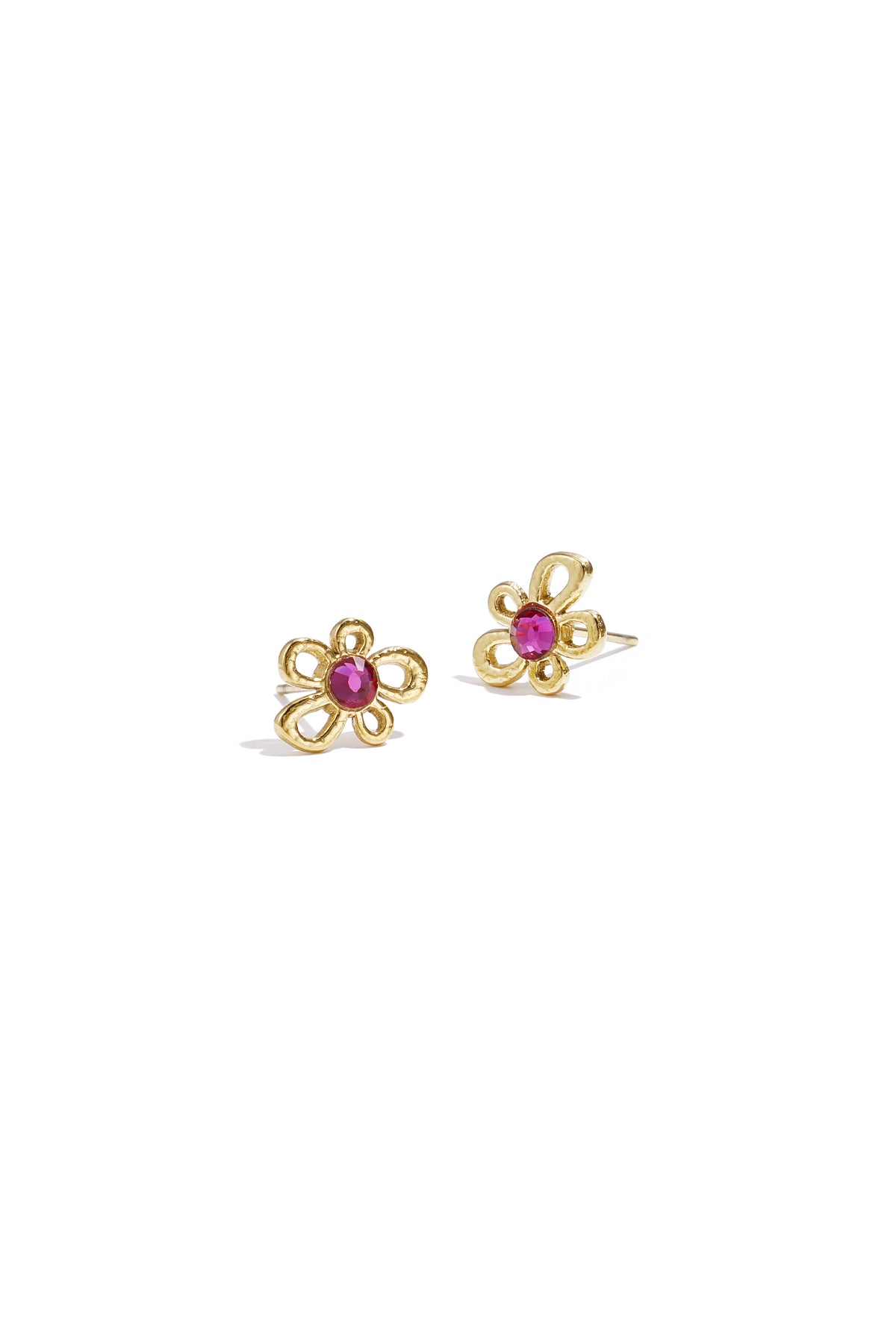 Boucles d'oreilles puces en forme de fleur avec détail en pierre