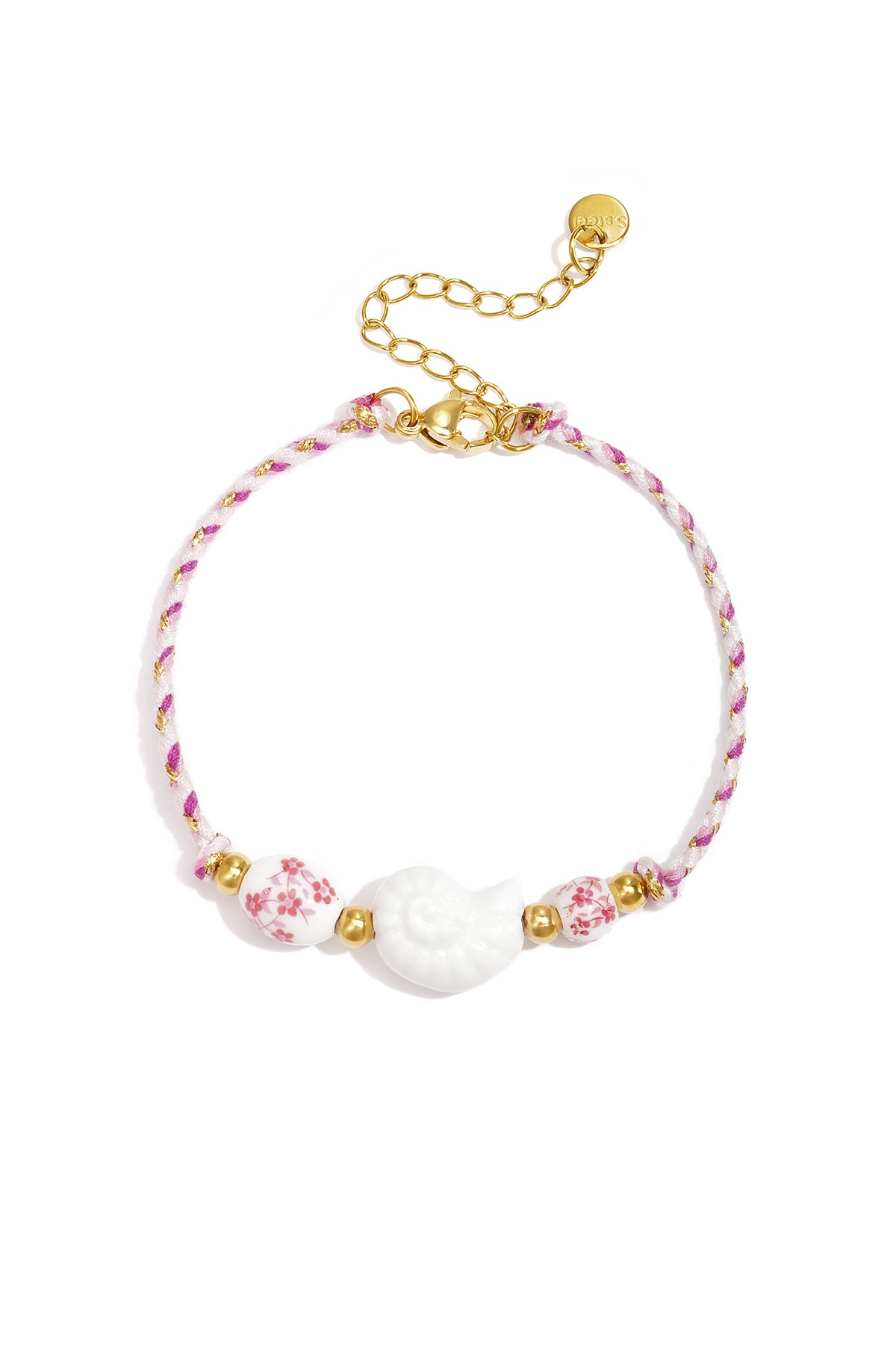 Bracelet en corde orné de perles à motifs de coquillages et de fleurs