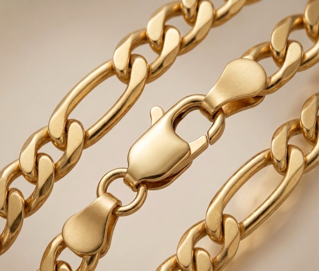 zoom sur la fermeture a mousqueton du collier homme neris en acier inoxydable 316L de couleur doré 